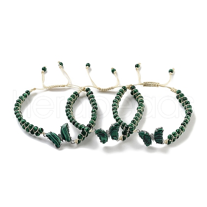 Synthetic Malachite Braided Round Bead Bracelets BJEW-K251-06F-1