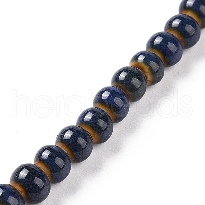 Handmade Fancy Antique Glazed Porcelain Ceramic Round Beads Strands PORC-L019-6mm-07-1