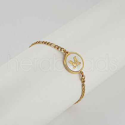 Flat Round with Letter Pattern 304 Stainless Steel Link Bracelets FS-WG4692B-27-1