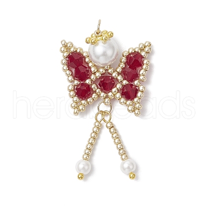 Glass Seed Beaded Butterfly Pendants PALLOY-MZ00649-03-1