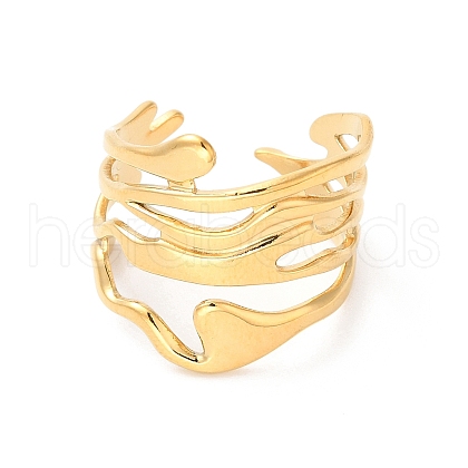 Ion Plating(IP) 304 Stainless Steel Twist Wave Open Cuff Ring for Women RJEW-K245-30G-1