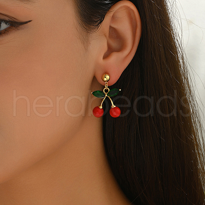 Brass Enamel Dangle Stud Earrings XF3757-3-1