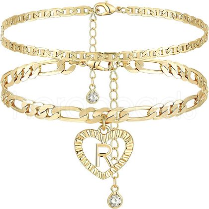 2Pcs Heart 201 Stainless Steel with Rhinestone Anklets FS-WG32213-18-1