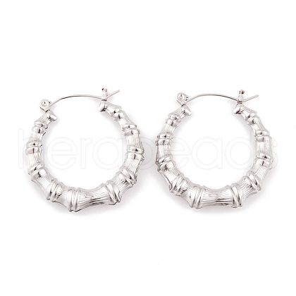 Non-Tarnish Bamboo Joint 304 Stainless Steel Hoop Earrings for Women EJEW-G388-01P-1