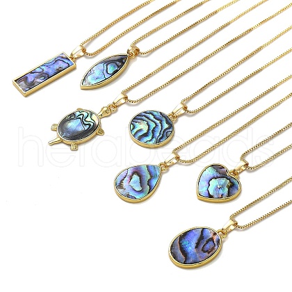 Rack Plating Natural Paua Shell Pendants Necklace NJEW-B104-01G-1