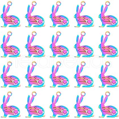 HOBBIESAY 20Pcs 201 Stainless Steel Bunny Pendants STAS-HY0001-02RC-1