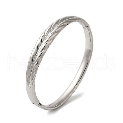 Stainless Steel Leaf Hinged Bangles for Women Men BJEW-G719-18P-1