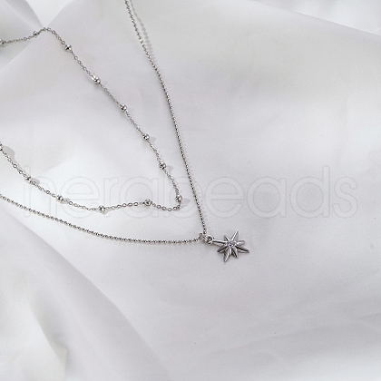 Stainless Steel Pave Clear Cubic Zirconia Star Pendant Double Layer Necklaces for Women's Daily Wear HB1579-1-1