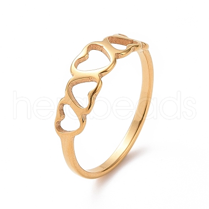 Ion Plating(IP) 201 Stainless Steel Hollow Heart Finger Ring for Women RJEW-J051-09G-1