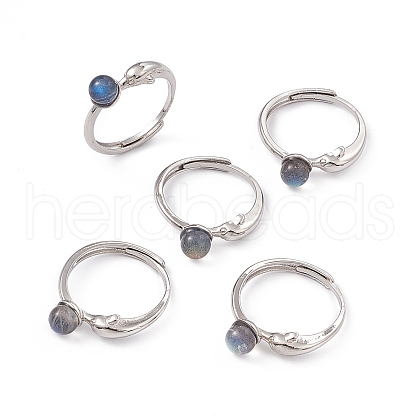 Dolphin Natural Labradorite Adjustable Rings RJEW-G273-12P-01-1