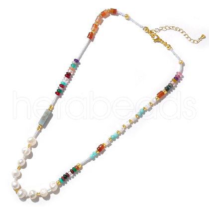 Mother's Day Jewellery Bohemian Style Natural Freshwater Pearl & Brass Abacus Beaded Necklaces LM7367-1