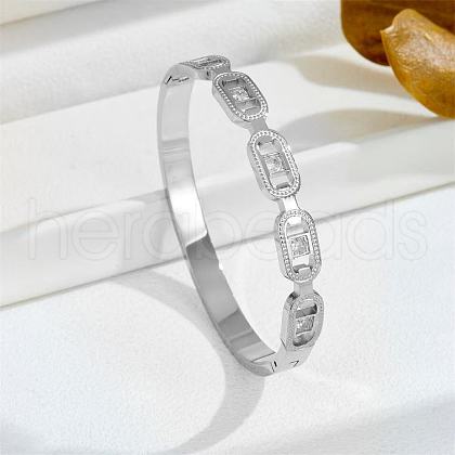 Oval 304 Stainless Steel Pave Cubic Zirconia Bangles FS-WG9D319-02-1