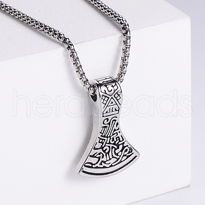 Stainless Steel Viking Axe Pendant Necklaces for Men XN5650-1-1