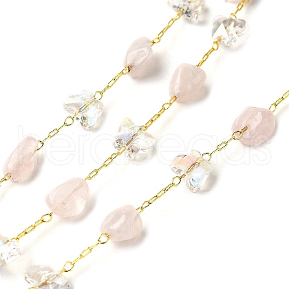 Handmade Nuggest Natural Rose Quartz Beaded Chains CHC-F020-08G-01-1