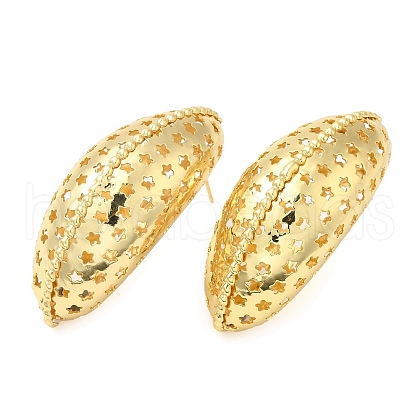 Rack Plating Brass Bean with Star Stud Earrings EJEW-Q773-02G-1