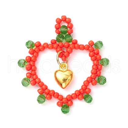 Glass Seed Beaded Heart Pendants PALLOY-MZ00588-03-1