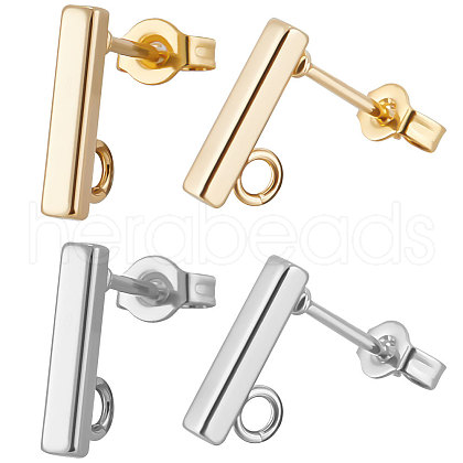 Beebeecraft 80Pcs 2 Color 304 Stainless Steel Rectangle Stud Earring Findings STAS-BBC0002-47-1