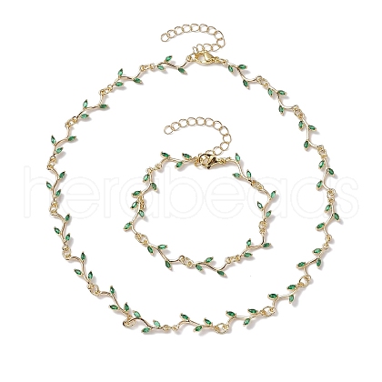 Cubic Zirconia Branch Links Bracelets & Necklaces Sets SJEW-JS01294-1