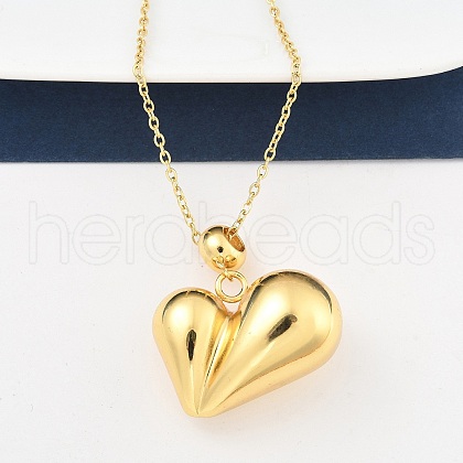 201 Stainless Steel Love Heart Pendant Necklaces for Women NJEW-Z069-01G-01-1