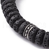 Natural Lava Rock & 304 Surgical Stainless Steel Disc Beaded Stretch Bracelet BJEW-JB09689-02-2