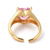 Mother's Day Rings Heart Pink Cubic Zirconia Cuff Ring for Valentine's Day RJEW-C017-08G-RS-2