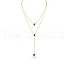 Teardrop 304 Stainless Steel Green Cubic Zirconia Pendant Double Layer Y Necklaces for Women FS-WGFDBB9-01-4