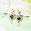 Handmade Glass Seed Beads Bowkont with Rhombus Dangle Stud Earrings EJEW-MZ00468-01-1