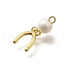 Brass & Natural Pearl U Shaped Pendants KK-Z093-38G-2
