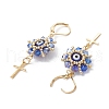 Evil Eye with Cross 304 Stainless Steel Glass Seed Beads Leverback Earrings EJEW-MZ00420-02-4