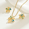 Flower Brass & Cubic Zirconia & Cat Eye Pendant Necklaces & Stud Earrings Sets FS-WG756F6-01-1