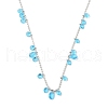 304 Stainless Steel Cubic Zirconia Teardrop & Flat Round Bib Ball Chain Necklaces for Women NJEW-F328-11P-07-1