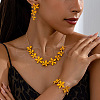 Flower Brass Enamel Pendant Necklace & Stud Dangle Earring & Link Bracelet FS-WGA6C2B-01-3