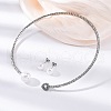 Round Plastic Imitation Pearl Stud Earrings & Cubic Zirconia and Rhinestone Heart Cuff Choker Necklaces Sets SJEW-U003-01P-1