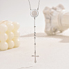 Stainless Steel Vintage Relief Portrait Pendant Tassel Cross Rosary Bead Necklaces for Women UI6948-4-1