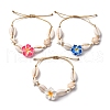 Natural Mixed Cowrie Shell Beads & Synthetical Turquoise Beads Braided Bead Bracelets BJEW-TA00641-2