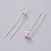 (Defective Closeout Sale) Lady's Hair Accessories Silver Color Plated Iron Rhinestone Hair Forks PHAR-XCP0004-03S-01-1