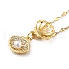 Cubic Zirconia Shell with Resin Pearl Cage Pendant Necklace NJEW-F300-01G-3