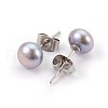 Natural Pearl Beads Ear Studs EJEW-JE02880-01-2