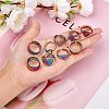 9Pcs 9 Style Rainbow Color 304 Stainless Steel Heart & Star & Word Love Cuff Rings RJEW-SZ0001-20-5