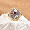 Mother's Day Jewellery Flower Pattern Brass Enamel & Natural Freshwater Pearl Open Cuff Rings for Women RJEW-G342-01G-02-3