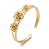 Rack Plating Flower Brass Cuff Bangles for Women BJEW-C039-01G-1