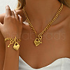 Brass Heart Padlock & Key Charm Bracelets & Necklaces Sets for Women FS-WG9AED4-03-1