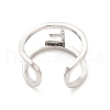 Clear Cubic Zirconia Initial Letter Open Cuff Ring RJEW-A012-01P-E-2