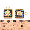 304 Stainless Steel Pave Natural Paua Shell Square with Shell Shape Charms STAS-N112-23B-G-3