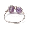 5Pcs Natural Tiger Eye & Dyed Yellow Jade & Amethyst & Green Aventurine & Synthetic Turquoise Infinity Finger Rings for Women RJEW-JR00832-01-8