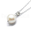 Natural Pearl Pendant Necklace with 925 Sterling Silver Paperclip Chains NJEW-I124-149-1