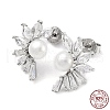Anti-Tarnish Cubic Zirconia Flower with Natural Pearl Stud Earrings EJEW-F318-13P-3