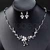 Flower Brass Micro Pave Clear Cubic Zirconia with Plastic Pearl Pendant Necklaces & Stud Dangle Earrings Sets FS-WG5BD9C-01-2