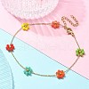 304 Stainless Steel & Synthetic Stone Daisy Flower Chain Anklets for Women AJEW-B031-01G-03-1