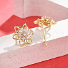 Flower Brass Micro Pave Clear Cubic Zirconia Stud Earrings EJEW-H162-06G-2